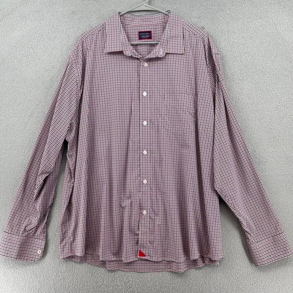 Untuckit Shirt Men XXXL White Red Blue Check Nylon Spandex Long Sleeve Button Up
